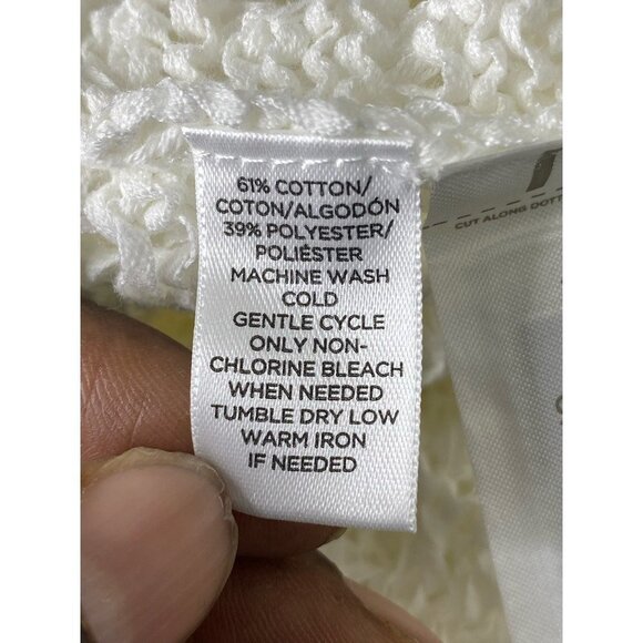 Loft Womens Pullover Sweater White 3/4 Sleeve Jewel Neck Open Knit M New - Picture 4 of 7